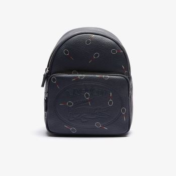 Lacoste Croco Crew Raquet-Print Small Grained Leather Backpack Dámské - Batoh Černé | CZ-DAVkgJ